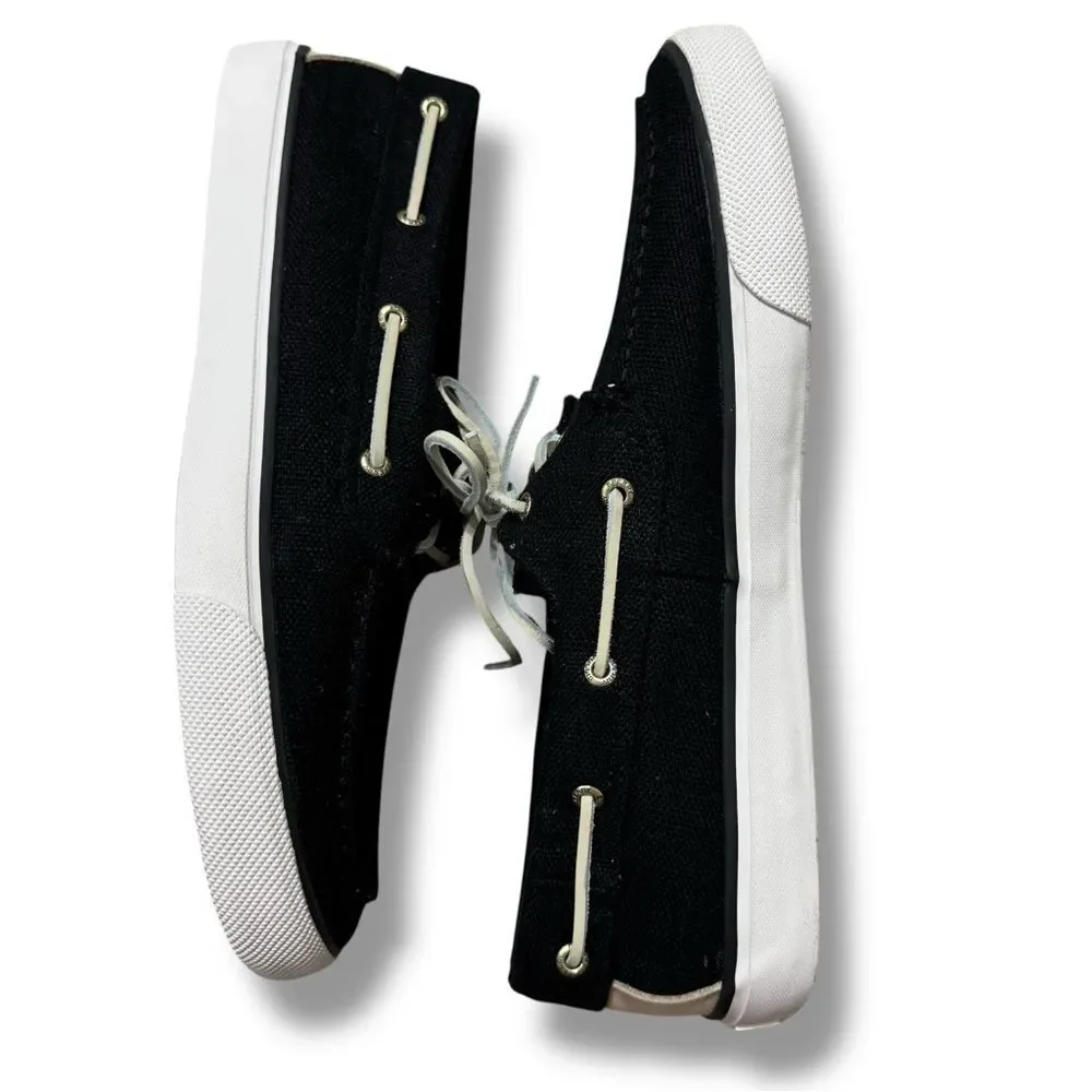 Sperry SeaCycled Bahama II Baja Sneakers 13 Black Canvas Coastal Casual Style